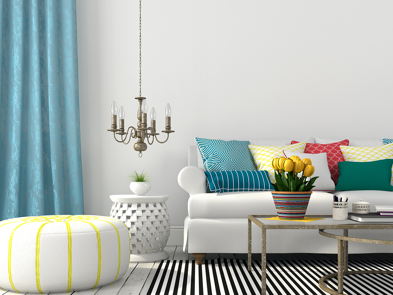 Living-room-with-colorful-pillows